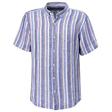 Chemise en lin à carreaux et manches courtes hommes marine