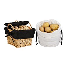 Set Nouvel: panier à pain/pommes de terre et sac garni de noyaux de cerises