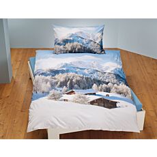 Linge de lit avec fabuleux paysage enneigé